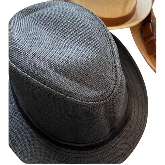 Ultrafun Straw Fedora Hat Classic Manhattan Dark Gray Black Belt Buckle Band Uni - Picture 3 of 13